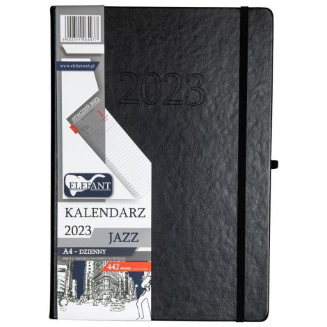 2024 Kalendarz Elefant Jazz A4 dzienny, Czarny